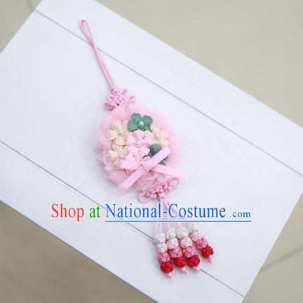 Asian Korean Hanbok Pink Tassel Waist Decorations, Korean National Belts Accessories Wedding Bride Waist Pendant for Kids