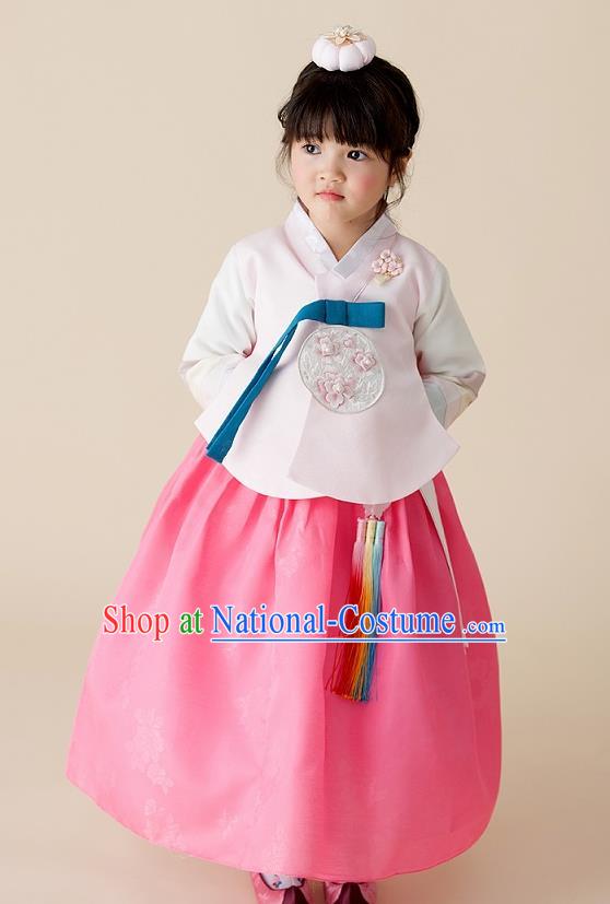 Korean National Handmade Formal Occasions Girls Clothing Palace Hanbok Costume Embroidered Pink Blouse and Dress for Kids