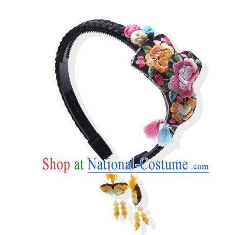 Korean National Bride Hair Accessories Embroidered Hair Clasp, Asian Korean Hanbok Palace Headband Headwear for Kids