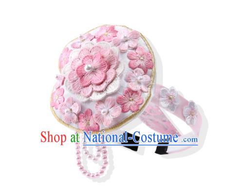 Korean National Bride Hair Accessories Embroidered Pink Hair Clasp, Asian Korean Hanbok Palace Headband Headwear for Kids