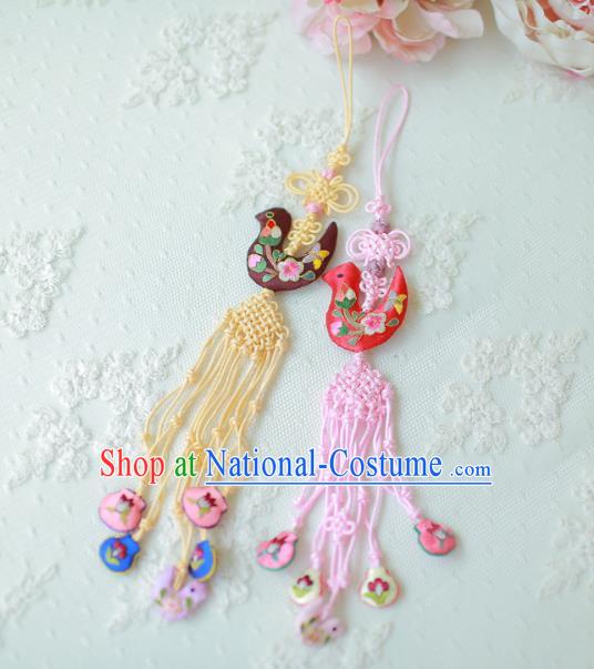 Asian Korean Hanbok Embroidered Bird Tassel Waist Decorations, Korean National Belts Accessories Wedding Bride Waist Pendant for Kids