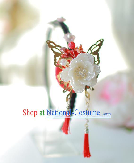 Korean National Bride Hair Accessories Flowers Tassel Hair Clasp, Asian Korean Hanbok Palace Headwear for Kids