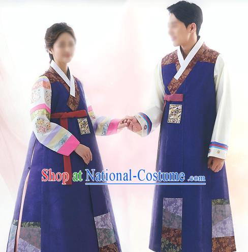 Top Grade Korean National Handmade Wedding Palace Bride and Bridegroom Hanbok Embroidered Costume Complete Set