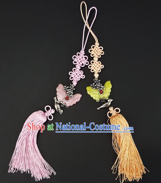 Asian Korean Hanbok Butterfly Tassel Chinese Knot Waist Decorations, Korean National Belts Accessories Wedding Bride Waist Pendant for Kids