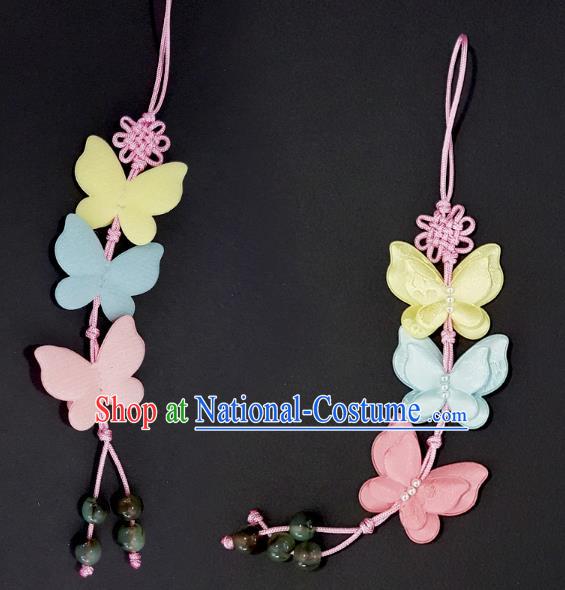 Asian Korean Hanbok Butterfly Tassel Waist Decorations, Korean National Belts Accessories Wedding Bride Waist Pendant for Kids