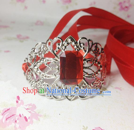 Traditional Handmade Chinese Ancient Classical Hair Accessories Royal Highness Red Crystal Tuinga Hairdo Crown for Men