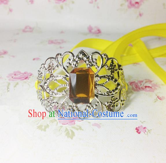 Traditional Handmade Chinese Ancient Classical Hair Accessories Royal Highness Yellow Crystal Tuinga Hairdo Crown for Men