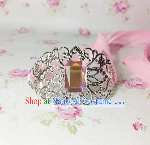 Traditional Handmade Chinese Ancient Classical Hair Accessories Royal Highness Pink Crystal Tuinga Hairdo Crown for Men