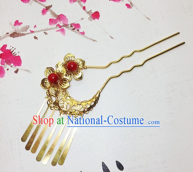 Traditional Chinese Ancient Classical Hair Accessories Golden Hair Clip Bride Tassel Step Shake Hairpins for Women