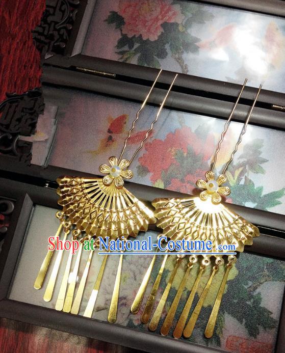 Traditional Chinese Ancient Classical Hair Accessories Tassel Golden Hair Clip Bride Step Shake Hairpins for Women