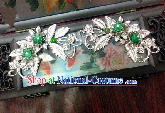 Traditional Chinese Ancient Classical Hair Accessories Green Beads Hair Stick Bride Hairpins for Women