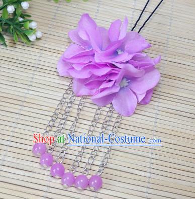 Traditional Chinese Ancient Classical Hair Accessories Lilac Flowers Beads Tassel Step Shake Bride Hairpins for Women