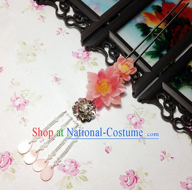 Traditional Chinese Ancient Classical Hair Accessories Hanfu Pink Shell Hair Clip Tassel Step Shake Bride Hairpins for Women