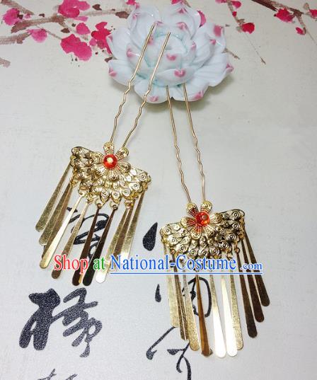 Traditional Chinese Ancient Classical Hair Accessories Golden Hair Stick Bride Tassel Step Shake Hairpins for Women