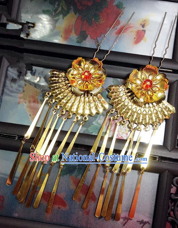 Traditional Chinese Ancient Classical Hair Accessories Golden Hair Clip Bride Tassel Step Shake Hairpins for Women