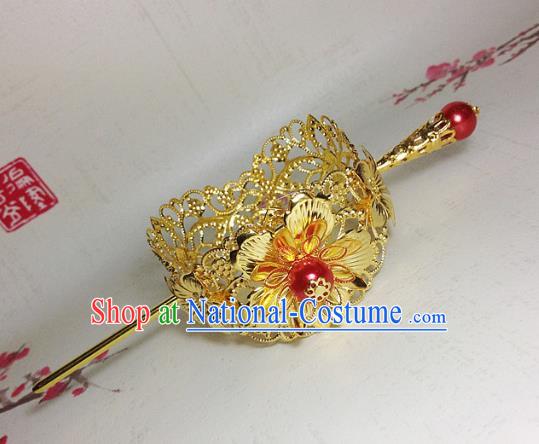 Traditional Handmade Chinese Ancient Classical Hair Accessories Royal Highness Golden Tuinga Hairdo Crown for Men