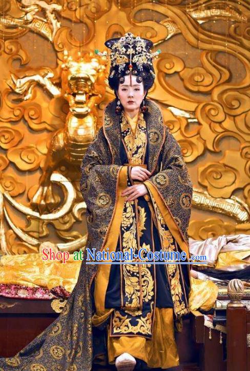 Traditional Chinese Southern and Northern Dynasties Empress Dowager Costume, Chinese Ancient Queen Mother Embroidered Tailing Clothing for Women