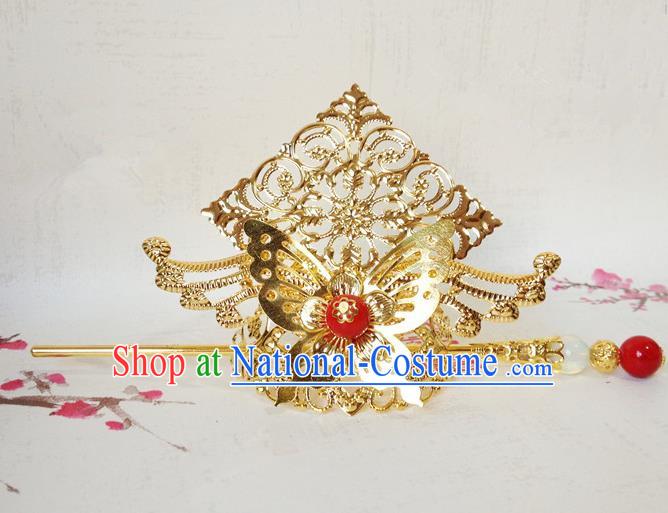 Traditional Handmade Chinese Classical Hair Accessories, Ancient Royal Highness Golden Butterfly Tuinga Hairdo Crown for Men