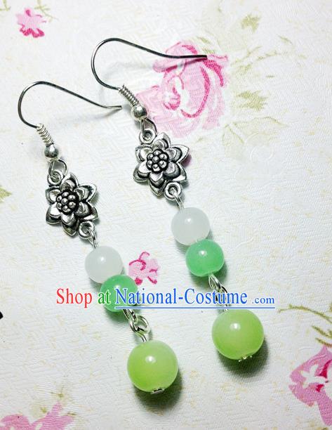 Traditional Handmade Chinese Ancient Classical Accessories Bride Hanfu Green Beads Tassel Earrings for Women