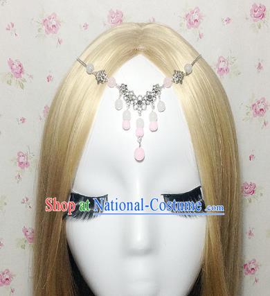 Traditional Chinese Ancient Classical Hair Accessories Hanfu Pink Beads Tassel Forehead Ornament Step Shake Bride Hairpins for Women