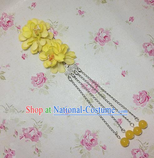 Traditional Chinese Ancient Classical Hair Accessories Hanfu Yellow Flowers Tassel Step Shake Bride Hairpins for Women