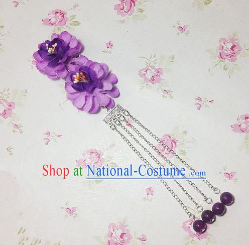 Traditional Chinese Ancient Classical Hair Accessories Hanfu Purple Flowers Tassel Step Shake Bride Hairpins for Women