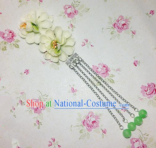 Traditional Chinese Ancient Classical Hair Accessories Hanfu Green Flowers Tassel Step Shake Bride Hairpins for Women