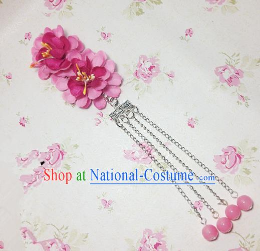 Traditional Chinese Ancient Classical Hair Accessories Hanfu Rosy Flowers Tassel Step Shake Bride Hairpins for Women