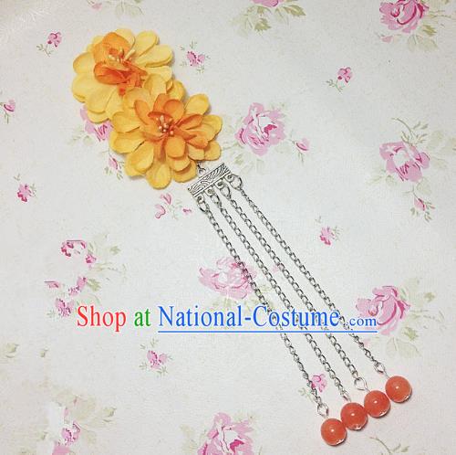 Traditional Chinese Ancient Classical Hair Accessories Hanfu Orange Flowers Tassel Step Shake Bride Hairpins for Women