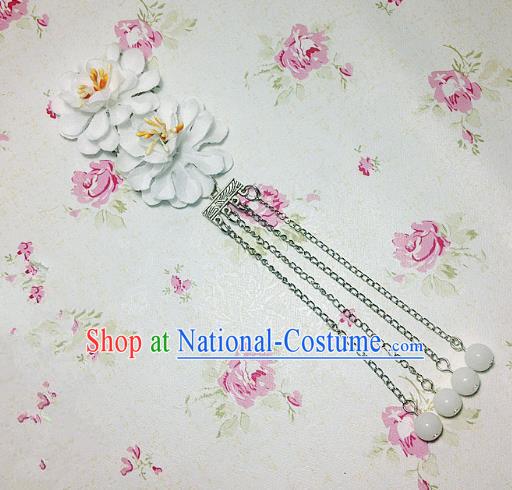 Traditional Chinese Ancient Classical Hair Accessories Hanfu White Flowers Tassel Step Shake Bride Hairpins for Women