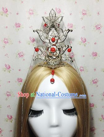 Traditional Handmade Chinese Classical Hair Accessories, Ancient Royal Highness Red Beads Headband Tassel Tuinga Hairdo Crown for Men