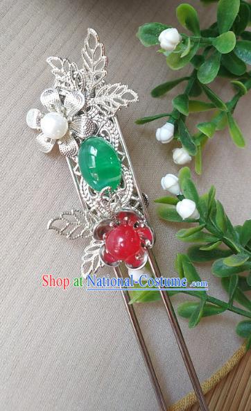 Traditional Chinese Ancient Classical Hair Accessories Hanfu Green Agate Hair Clip Step Shake Hairpins for Women