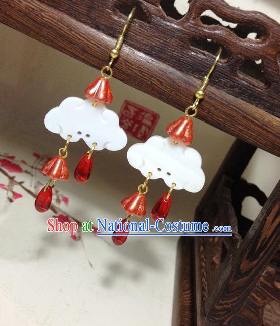 Traditional Handmade Chinese Ancient Classical Accessories Bride Hanfu Red Colored Glaze Tassel Earrings for Women