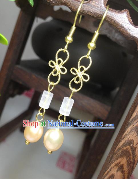 Traditional Handmade Chinese Ancient Classical Accessories Bride Hanfu Pearl Tassel Earrings for Women