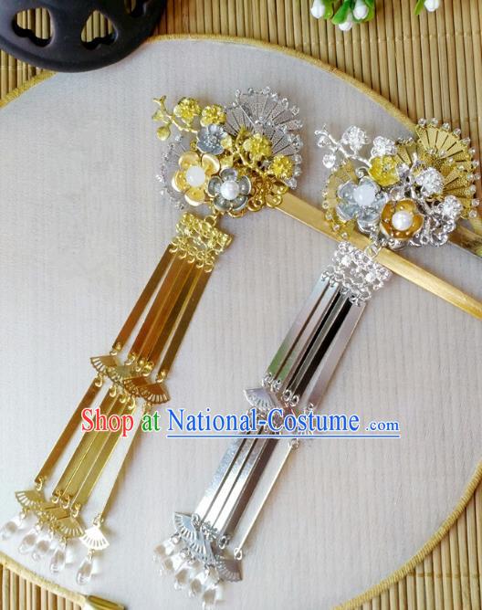 Traditional Chinese Ancient Classical Hair Accessories Hanfu Fan Tassel Hair Stick Step Shake Hairpins for Women