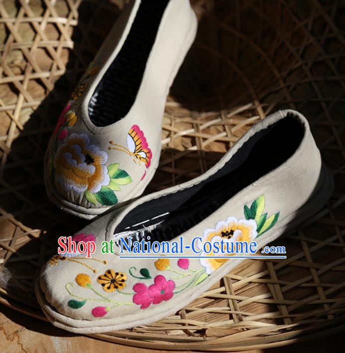 Asian Chinese Traditional Shoes Grey Embroidered Shoes, China Peking Opera Handmade Strong Cloth Soles Embroidery Shoe Hanfu Princess Shoes for Women