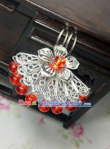 Traditional Chinese Ancient Classical Hair Accessories Hanfu Red Beads Tassel Hair Clip Bride Hairpins for Women