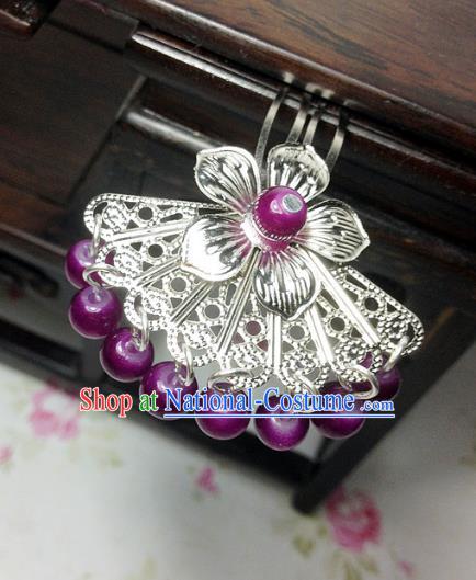 Traditional Chinese Ancient Classical Hair Accessories Hanfu Purple Beads Tassel Hair Clip Bride Hairpins for Women