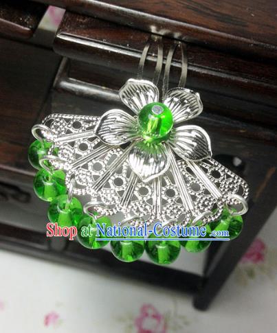 Traditional Chinese Ancient Classical Hair Accessories Hanfu Green Beads Tassel Hair Clip Bride Hairpins for Women