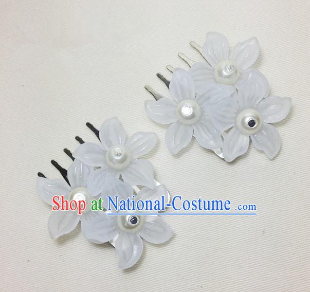 Traditional Chinese Ancient Classical Hair Accessories Hanfu White Flowers Hair Comb Bride Hairpins for Women