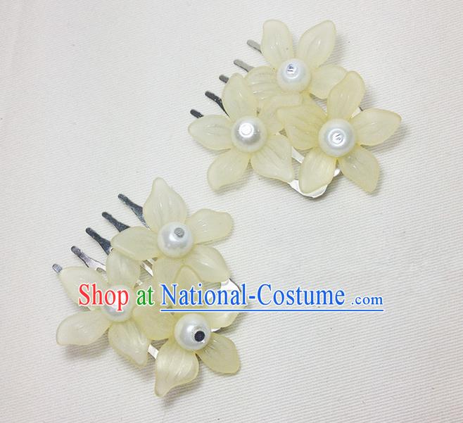 Traditional Chinese Ancient Classical Hair Accessories Hanfu Yellow Flowers Hair Comb Bride Hairpins for Women