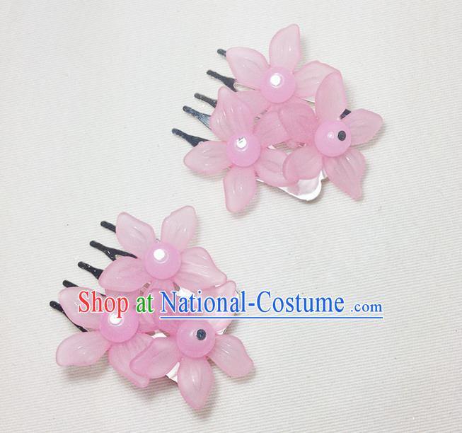 Traditional Chinese Ancient Classical Hair Accessories Hanfu Pink Flowers Hair Comb Bride Hairpins for Women