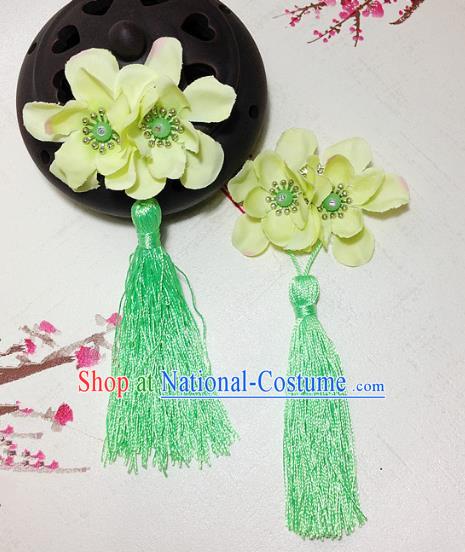 Traditional Chinese Ancient Classical Hair Accessories Hanfu Green Flowers Tassel Hair Stick Bride Hairpins for Women