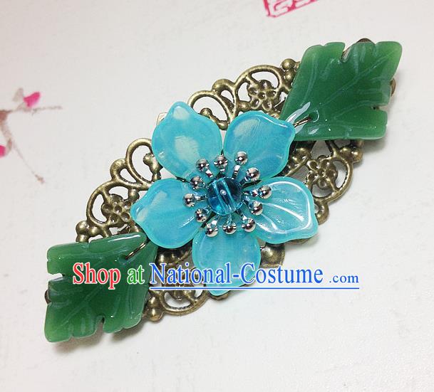 Traditional Chinese Ancient Classical Hair Accessories Hanfu Blue Flower Hair Stick Bride Hairpins for Women