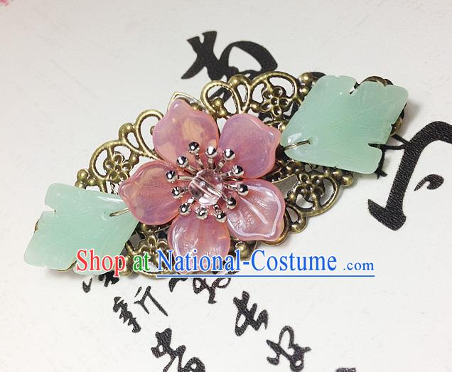 Traditional Chinese Ancient Classical Hair Accessories Hanfu Pink Flower Hair Stick Bride Hairpins for Women