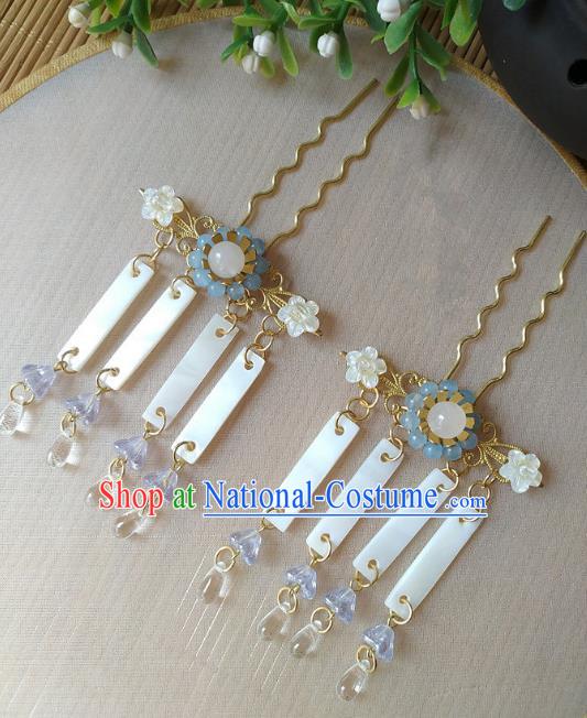 Traditional Chinese Ancient Classical Hair Accessories Hanfu Shell Tassel Hair Clip Bride Hairpins for Women