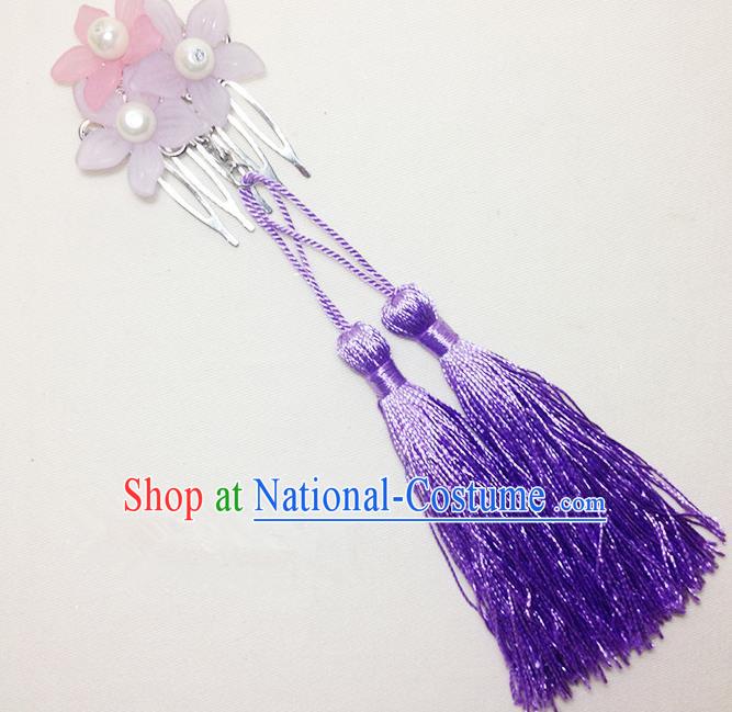 Traditional Chinese Ancient Classical Hair Accessories Hanfu Cheongsam Hair Comb Bride Purple Tassel Hairpins for Women