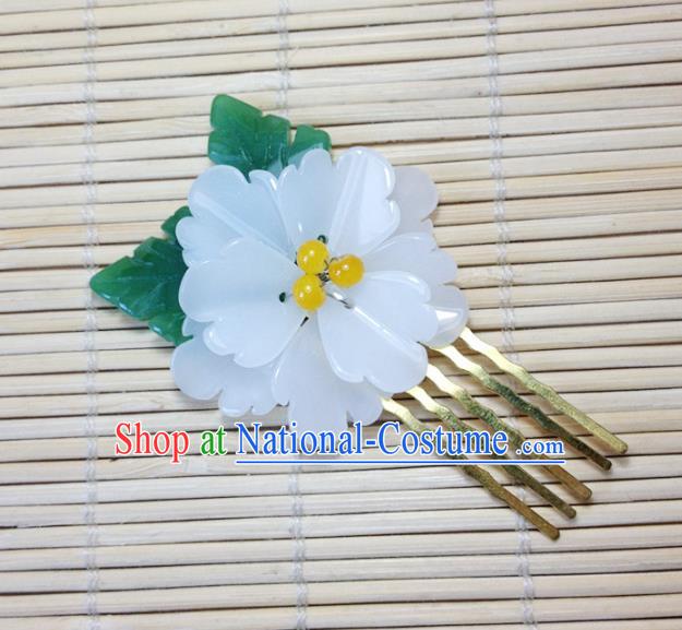 Traditional Chinese Ancient Classical Hair Accessories Hanfu Hair Comb White Flower Hairpins for Women