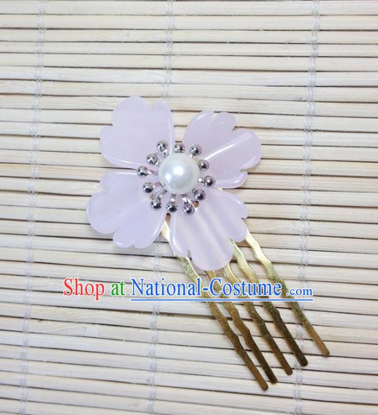 Traditional Chinese Ancient Classical Hair Accessories Hanfu Hair Comb Pink Flower Hairpins for Women