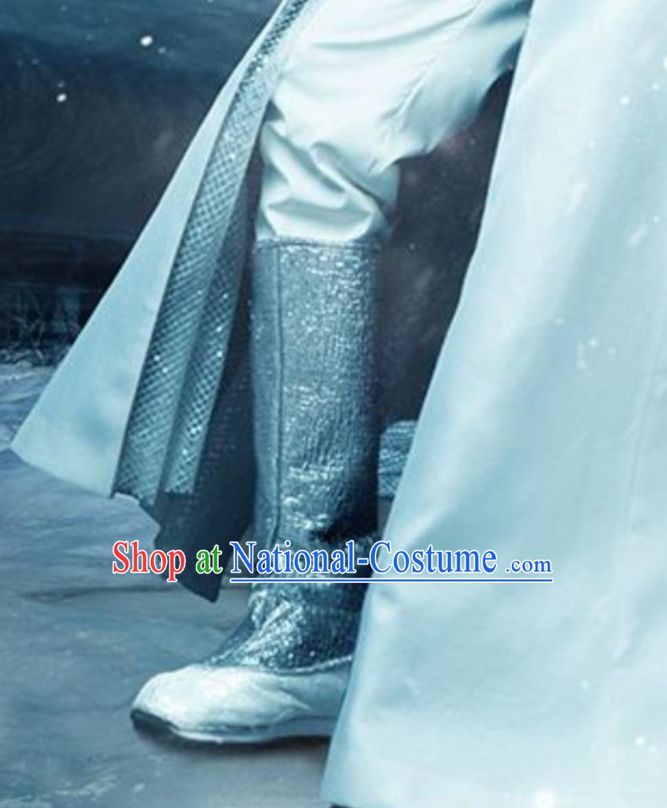 Handmade Ice Fantasy Matching Prince Silver Boots for Men